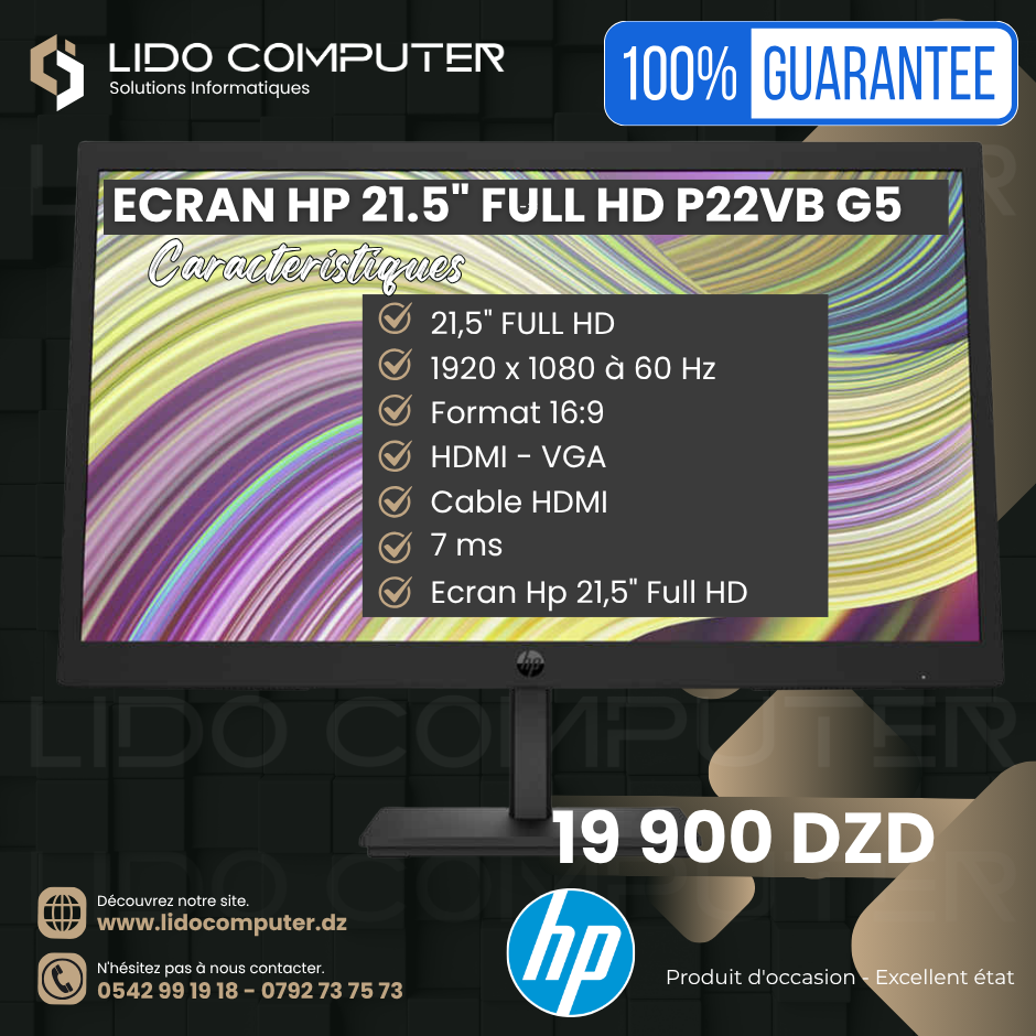 Hp ProDesk 800 G3 i5-7500T - 8 Gb - 256 Gb + Écran Hp P22VBG5 21,5" FHD