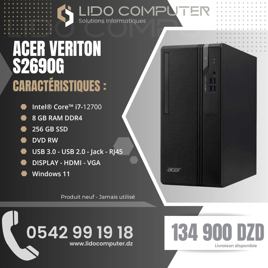 - Unité Acer Veriton S2690G i7-12700 - 8 Gb - 256 Gb SSD