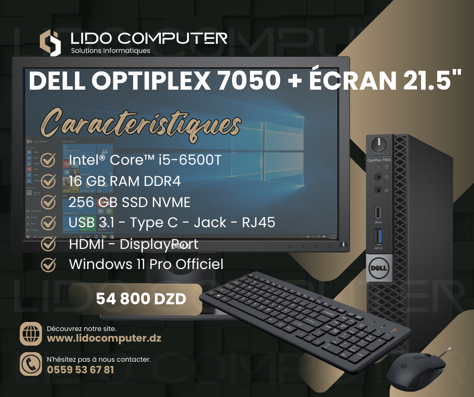 Dell OptiPlex 7050 i5-6TH - 16 Gb - 256 Gb + Écran Dell E2216HV