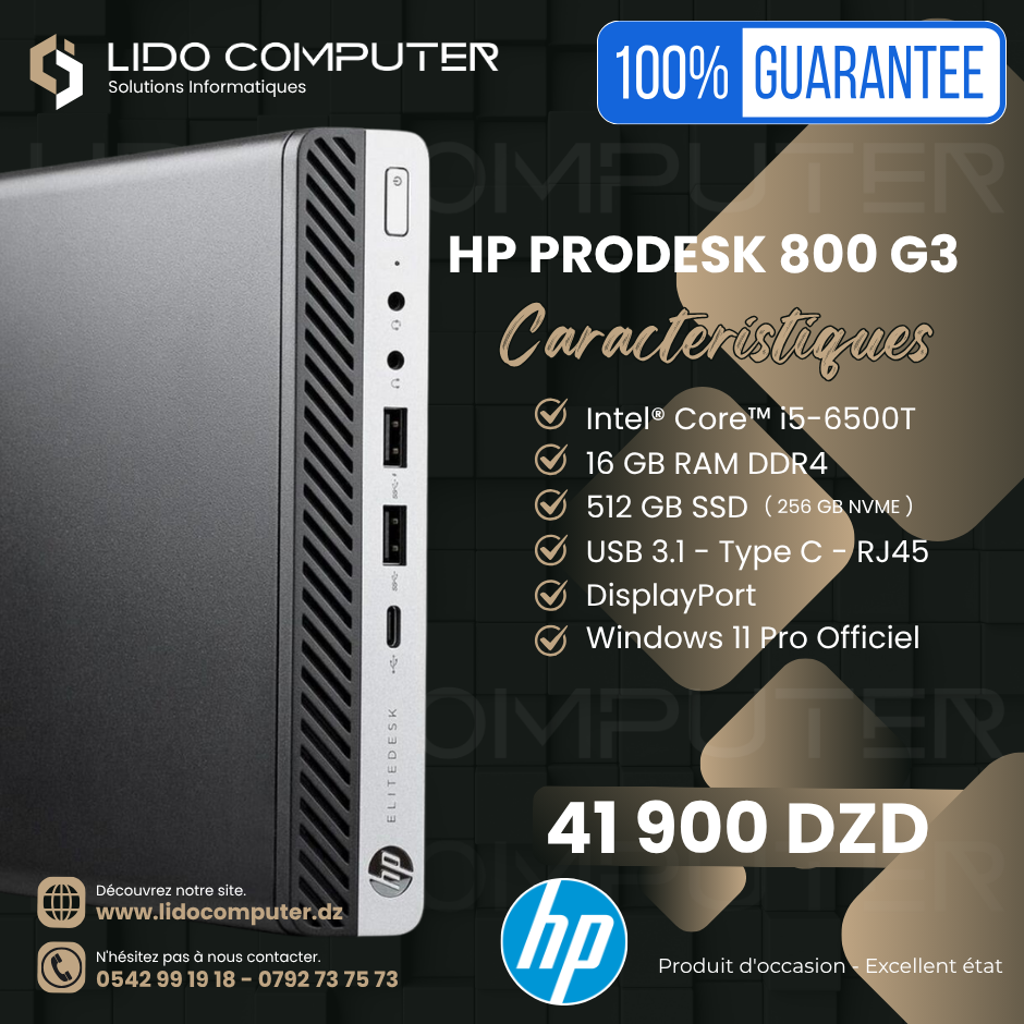 Hp ProDesk 800 G3 i5-7500T - 16 Gb - 512 Gb + Écran Hp P22VBG5 21,5" FHD