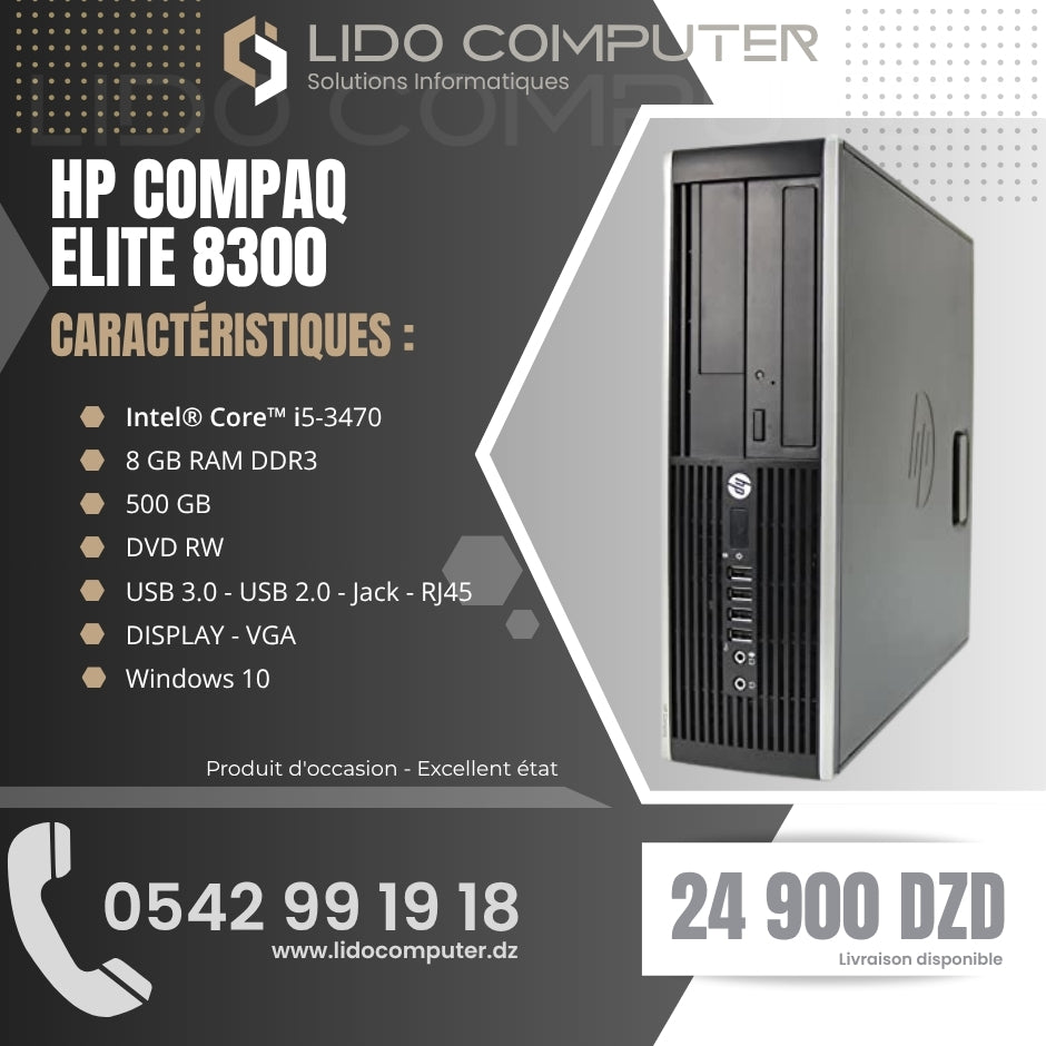 - Unité Hp Compaq Elite 8300 i5-3470 - 8 Gb - 500 Gb
