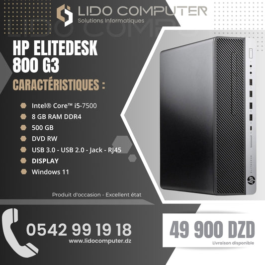 - Unité Hp EliteDesk 800 G3 i5-7500 - 8 Gb - 500 Gb