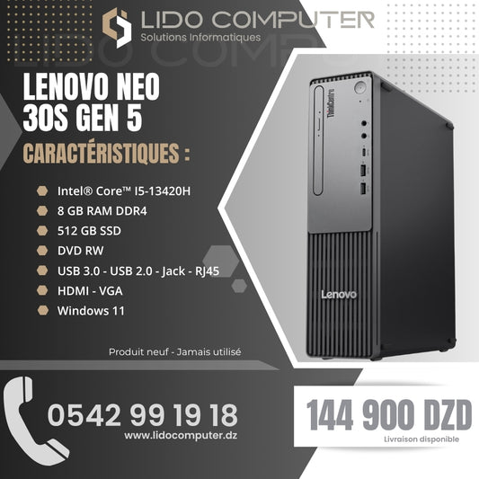- Unité Lenovo ThinkCentre Neo 30S G5 i5-13420H - 8 Gb - 512 Gb SSD nvme
