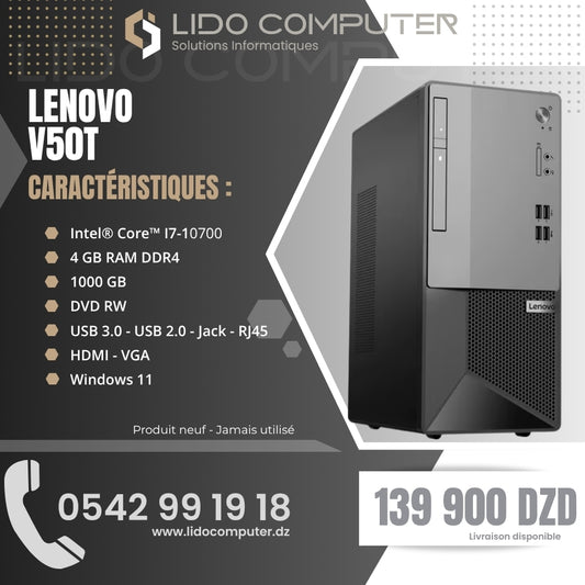 - Unité Lenovo V50T Tour i7-10700 - 4 Gb - 1 Tb HDD